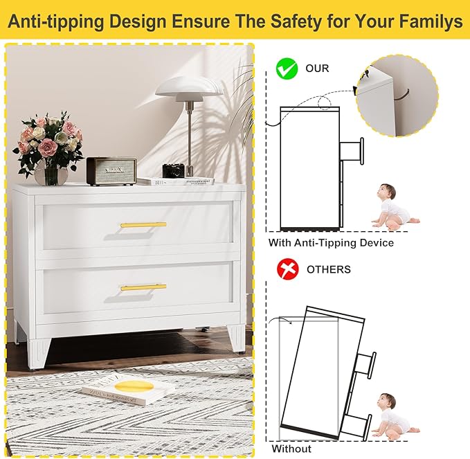 24.8" Tall Metal Dresser for Bedroom, 2 Drawer Nightstand, Side Table, Under Desk Steel Storage Drawer Cabinet, File Drawer for Home Office,Living Room, Entryway, Hallway