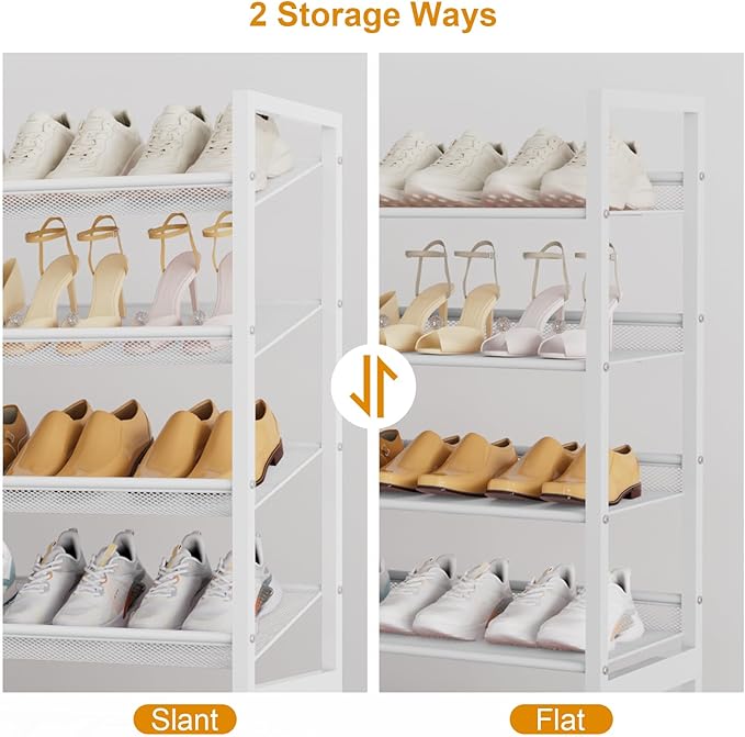 NEYCIL Large Shoe Rack 8 Tier Shoe Organizer, Heavy Duty Metal 4-Tier Stackable Shoe Storage Vertical Shoe Rack for Closet Front Door Entrance, Up to 50 Pairs, 44.8" W x 11.4" D x 56.7" H, White