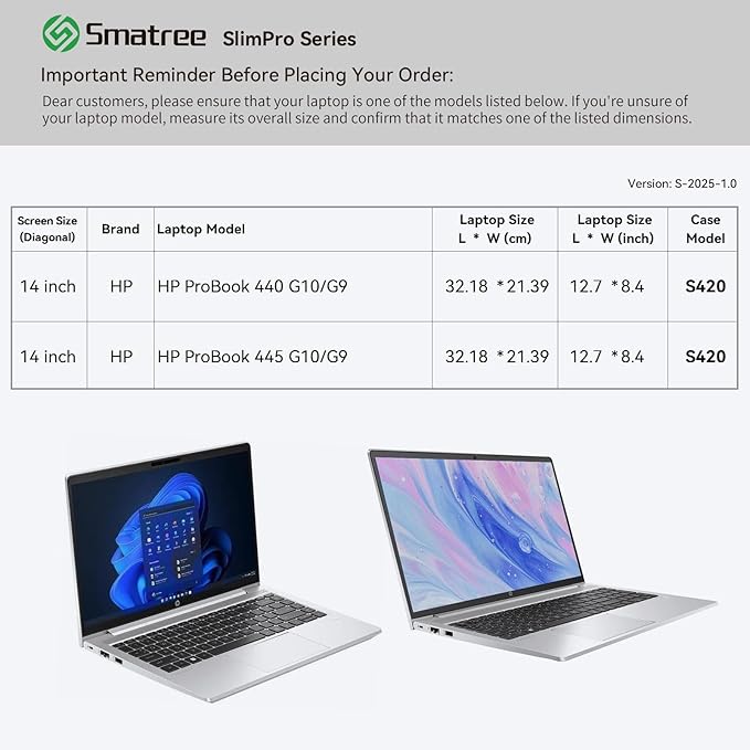 Smatree SlimPro Laptop Sleeve Case for 14 inch HP ProBook 445/440 G10/G9 Notebook PC, HP Laptop Case with Swift-Access Accessory Pocket, Patented Super-Corner Design, Light Grey (S420LG)