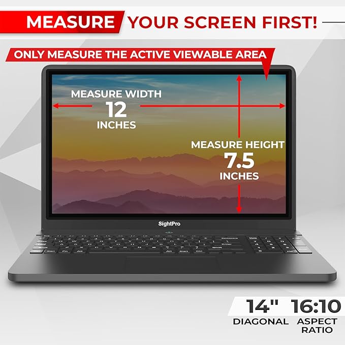 SightPro Magnetic Laptop Privacy Screen 14 Inch 16:10 - Removable Computer Privacy Filter Shield and Protector