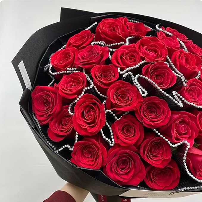 JXITON 4.37 Yards Black Flower Wrapping Mesh Paper, Pearl Edge Bouquet Packaging Paper Wrinkled Flower Bouquet Packing for Floral Arrangement Valentine's Day Mother's Day Wedding Florist Supplies