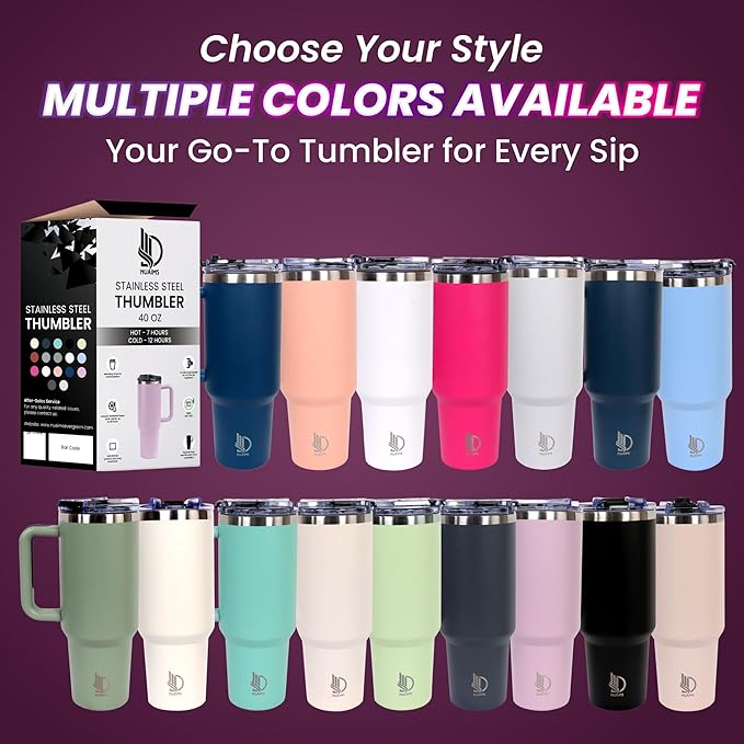 40oz Insulated Tumbler with Handle, Leakproof Straw Lid & Carry Handle - Double Wall Vacuum Insulation Keeps Ice 24 Hours, BPA Free Stainless Steel Water Bottle (Pale Turquise)