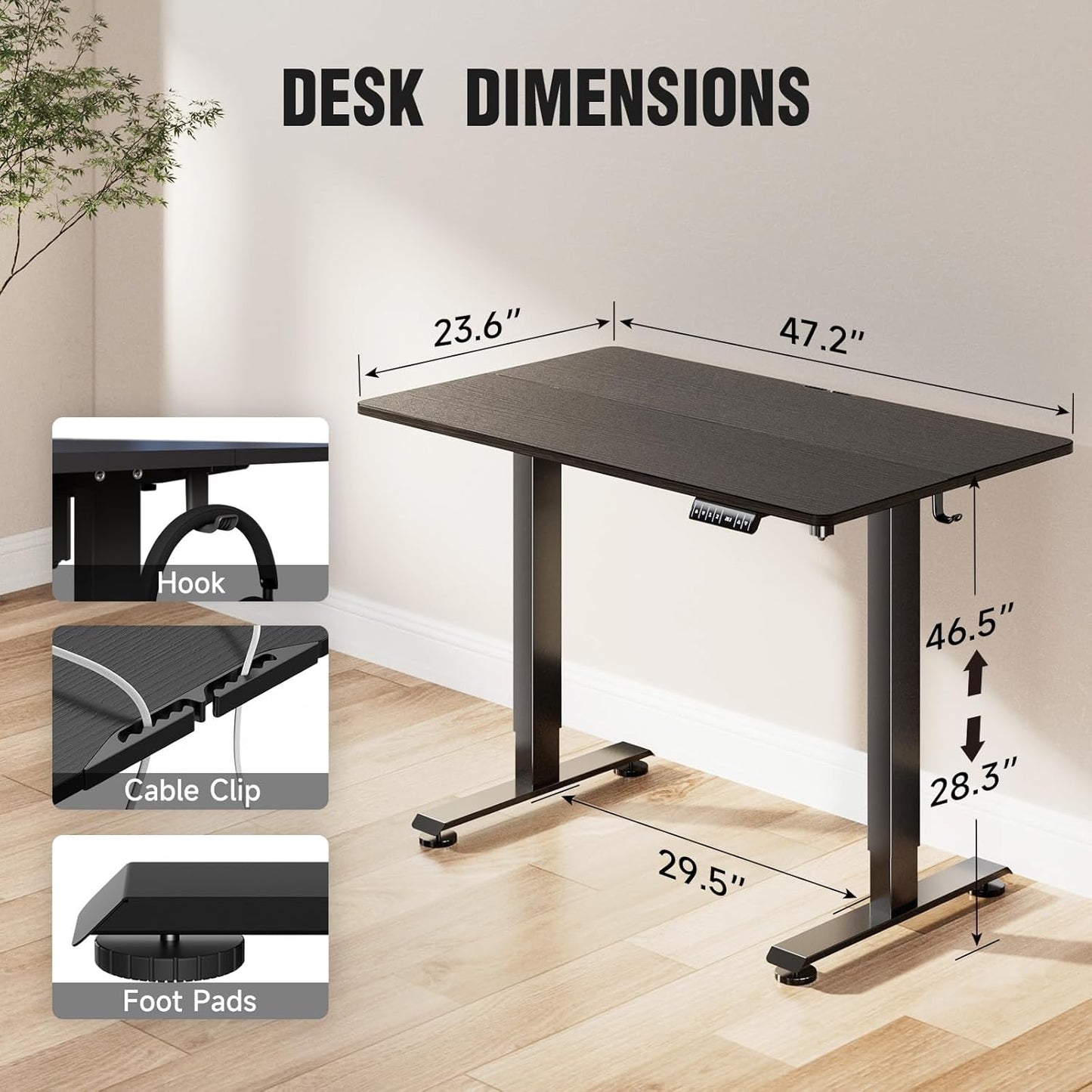 Veken Electric Standing Desk - Height Adjustable 47.2 Inch Wood Desktop | Ideal for Home Office & Gaming