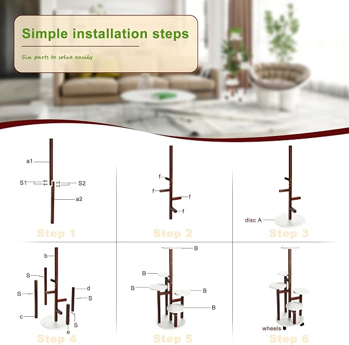 Plant Stand Indoor with Wheels - 5 Tiered Wood Corner Plant Stands For Living Room Balcony Garden Patio Outdoor- Espresso White