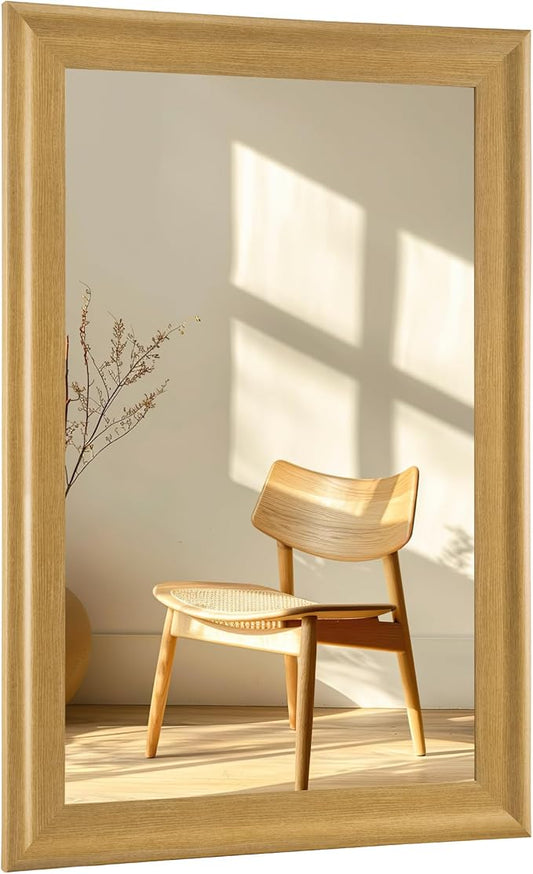 CULER Natural Wall Mirror for Bathroom,Rectangle 24 x 36 inch Hanging Vanity Mirrors with Wood Grain Frame for Living Room,Bedroom,Entryway