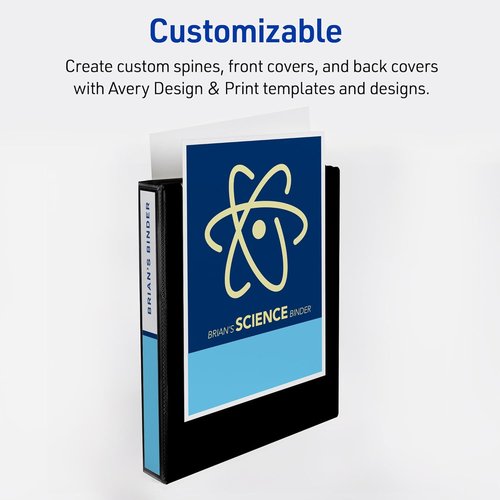 Avery Durable View 1-Inch Slant Ring Binder - 250 Sheet Capacity, Customizable Clear Covers, Black