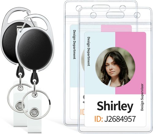 Pawfly Vertical Badge Holder - Clear Plastic Case with Retractable Reel & Carabiner Clip | 5 Pack