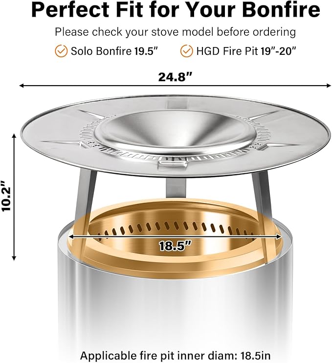HGD 20" Smokeless Firepit with Heat Deflector, Stainless Steel Wood Burning Fire Pit for Friends & Family Gatherings, Secondary Combustion Outdoor Patio Stove for Garden BBQ & Bonfire