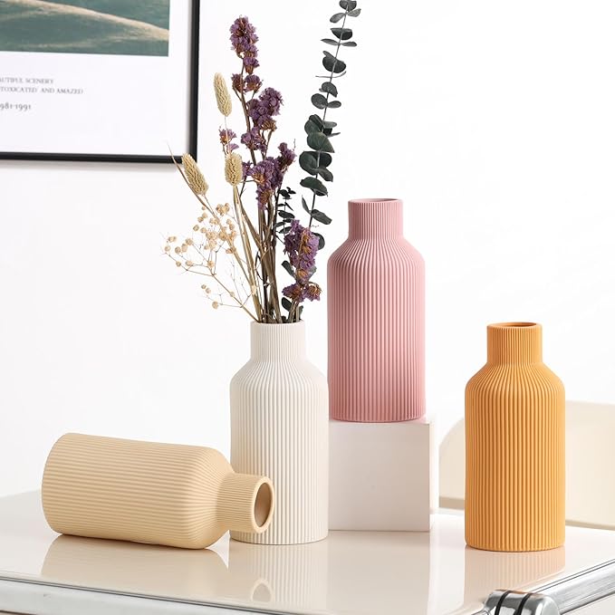 Pink Ceramic Vase for Decor,Minimalist Modern Home,Small Flower Vase for Pampas Grass,Table,Shelf Bookshelf Decor,Mantel and Entryway Decorative(8 in)