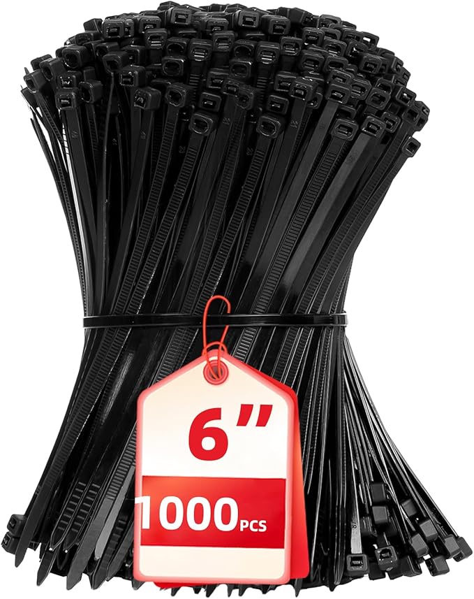 Zip Ties 6 inch, 1000 Pack Black Zip Ties, Self-Locking Nylon Cable Ties with 40 lbs Tensile Strength,Wire Ties for indoor and outdoor use.