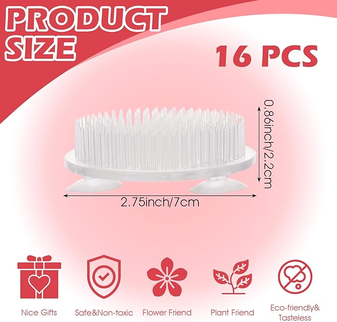 16pcs Plastic Flower Frogs for Arrangements Vase, Frog Flower Holder with Pins, Floral Frogs for Arrangements, Transparent Pin Frog for Flowers, for Wedding/Party Decor(2.75" Diameter)