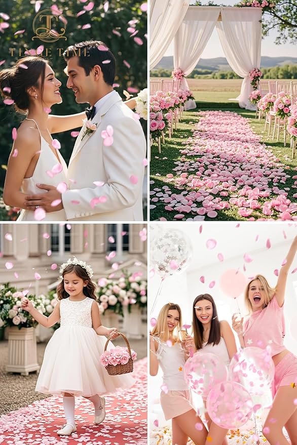 TINGE TIME 200pcs Rose Petals and Fake Roses Artificial Flowers for Wedding Decor, Bridal Shower, Party Decoration - Silk Flower Petals Bulk Pack (Pink)