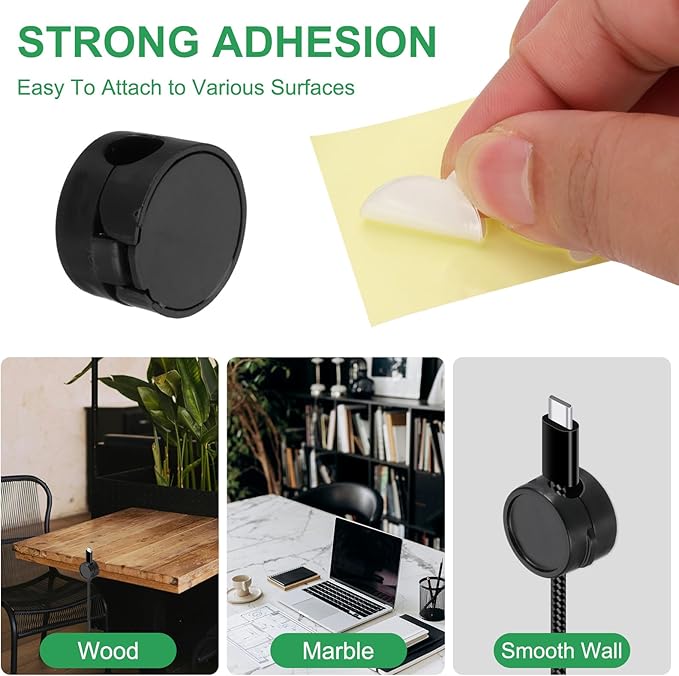 PATIKIL Cable Organizer Holder, 3 Pcs Magnetic Spring Desk Cable Management Clips Adhesive Cord Holder Keeper for Office Desktop Wall Car, Black