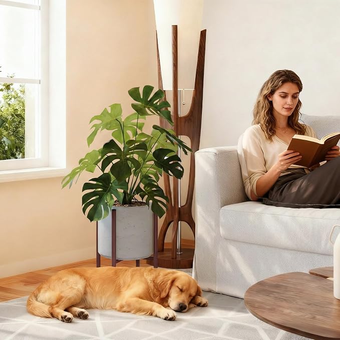 Adjustable Metal Plant Stand Indoor, Fits 8-14 Inch Pots, Mid Century Modern Planter Holder,2 Heights, Heavy Duty 160 lb, Indoor Outdoor Corner Floor Pot Stand, Coffee with Round Plate
