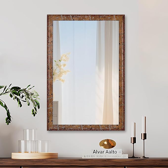 CULER Wood Wall Mirror for Bathroom,Rectangle Rustic Brown 20 x 30 inch Hanging Vanity Farmhouse Mirrors with Wooden Frame for Living Room,Bedroom,Entryway