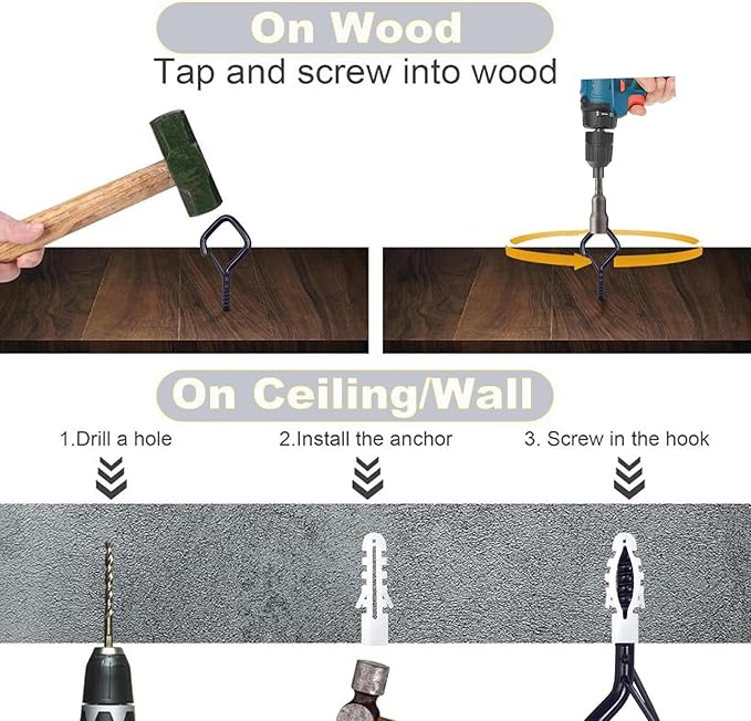 Sexoeie 10PCS Eye Screw Hooks for Hanging Heavy Duty with Safety Buckle.Metal Ceiling Hooks for Hanging Plants,Cup,Wind Chime,Bird Feeders,String Lights at Indoor&Outdoor,2.36 Inches Black