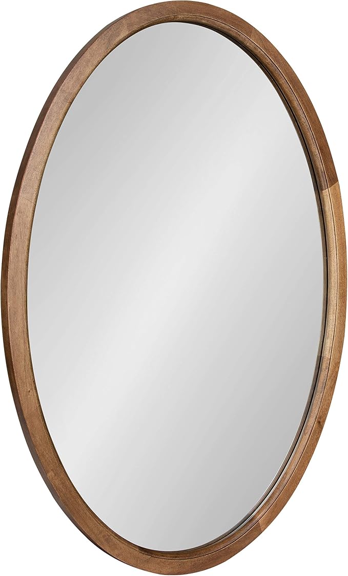 Kate and Laurel Hogan Farmhouse Oval Framed Wall Mirror, 24 x 36, Rustic Brown, Decorative Bulletin Board for Wall