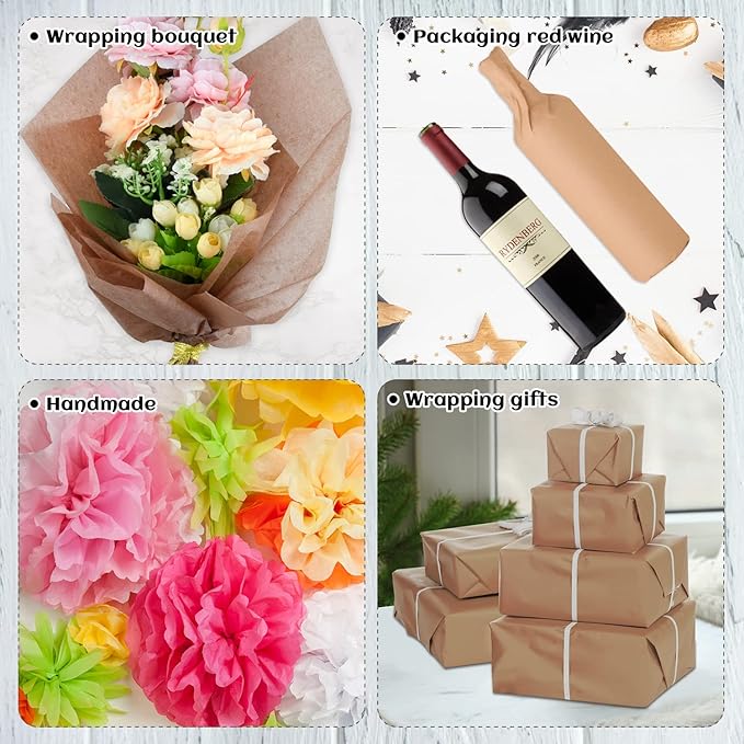 NEBURORA 120 Sheets Dark Brown Wrapping Tissue Paper, 14 x 20 Inches - Bulk Brown Wrap Paper for Gift Bags, Packaging, Floral Filler, Crafts, Birthday, Christmas, Holiday Decor