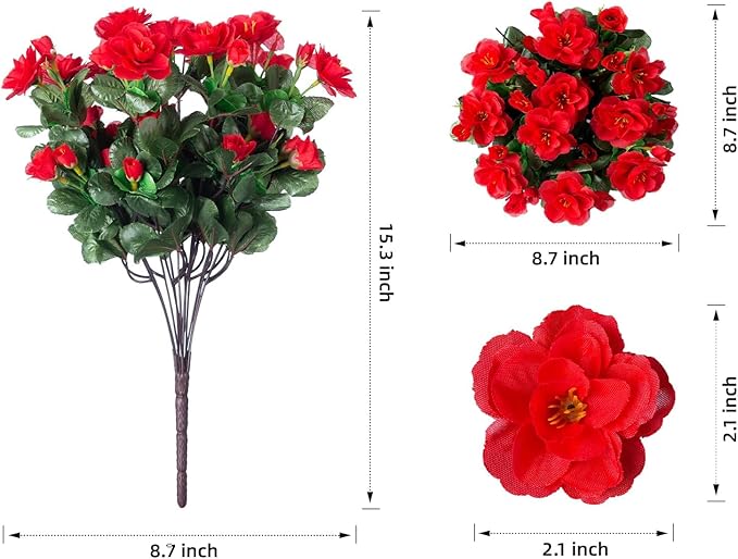 Ivydale Artificial Faux Red Flowers Plants for Outdoor Outside Winter Christmas Decor, Fake Silk Camellia UV Resistant Look Real for Planter Porch Patio Balcony Garden Table Indoor, 3 Large Bundles