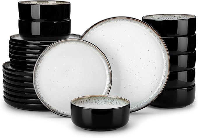 vancasso PLAYA Plates and Bowls Sets, 24 Pieces Beige Dinnerware Sets for Kitchen, Reactive Glaze Dishes Set for 8, Dishwasher and Microwave Safe