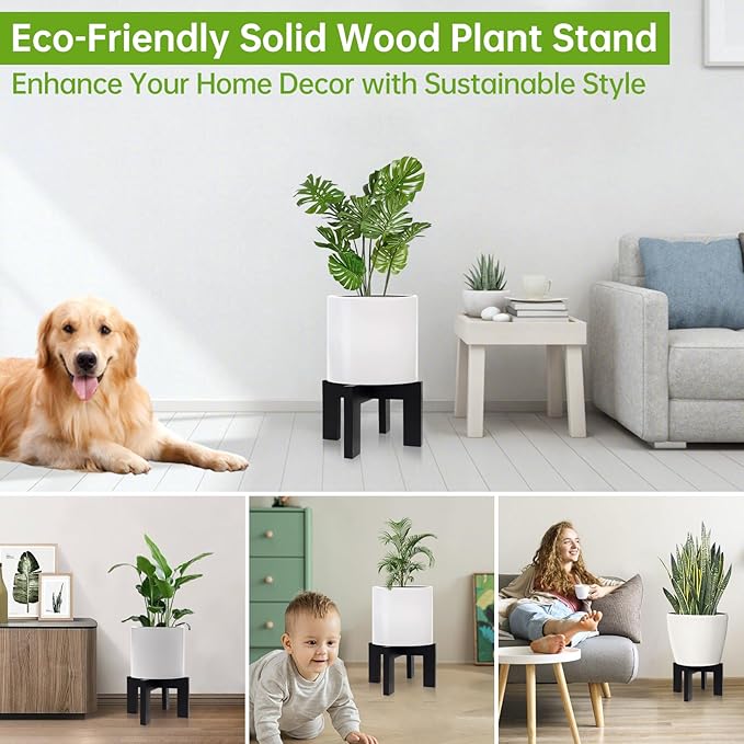 2 Pack Wood Plant Stand Indoor Holders for Plants, Sturdy Flower Pot Stands Plants Shelf, Wooden Stool for Patio Plant Stand, Fit 5-18 Inch Variety Flower Pots, Easily Assemble (2 Pack-Black)