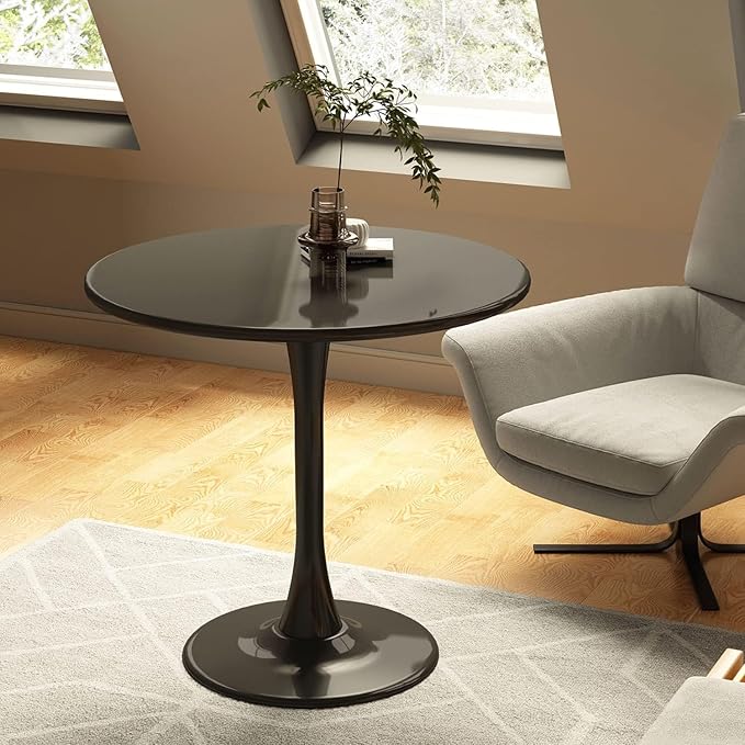 31.5" Tulip Table for 2-4 Persons Modern Round Dining Room Table, Mid-Century Modern Black Small Kitchen Table with MDF Wooden Top, Leisure Coffee Table for Living Room, Dining Room, Office