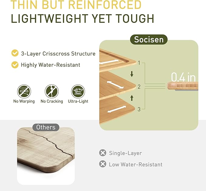 Lightweight Durable Bamboo Cutting Board Set with Non-Slip Feet, Wood Cutting Board for Busy Kitchen, Easy Clean Wooden Chopping Boards with Juice Groove Best House Warming Gift Set of 3 (S+M+L)