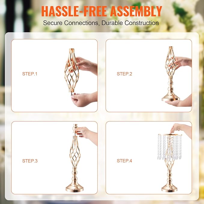 VEVOR Metal Wedding Centerpiece Gold,Crystal,12PCS 49cm/19.3”