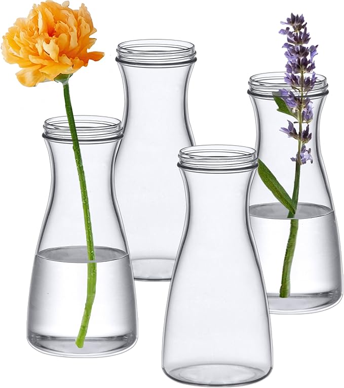 Amazing Abby - Virginia - 4-Pack Acrylic Bud Vases, Plastic Flower Vases for Wedding Centerpieces, Home Decorations, Office Ornaments, Shatter-Proof, Small Size, 7.5" (H)