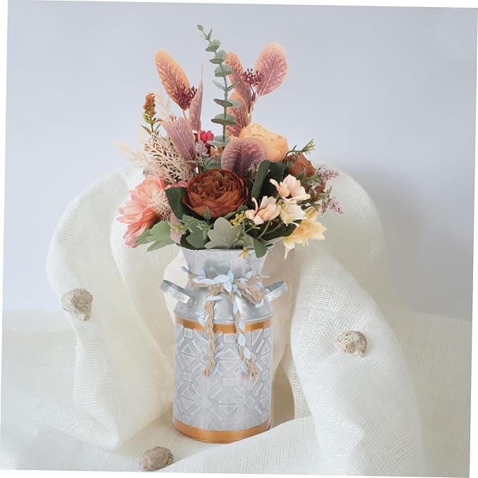 Vintage Galvanized Iron Flower Bucket Decorative Floral Art Container Creative Plant Holder for Home Garden Office Display Smooth Surface