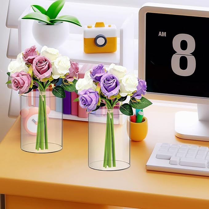 20 Pcs Plastic Vases, 4 Inch Clear Acrylic Cylinder Vase Bulk Floating Candle Holder Small Plastic Vases for Centerpiece Flowers Home Table Wedding Decor
