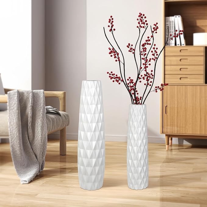 White Ceramic Floor Vase, GDSZJLJ 17.7" Tall Decorative Large Flower Vases for Living Room, Table Centerpieces, Modern Home Décor, Shelf, Dried GrassFlower, Pampas Grass