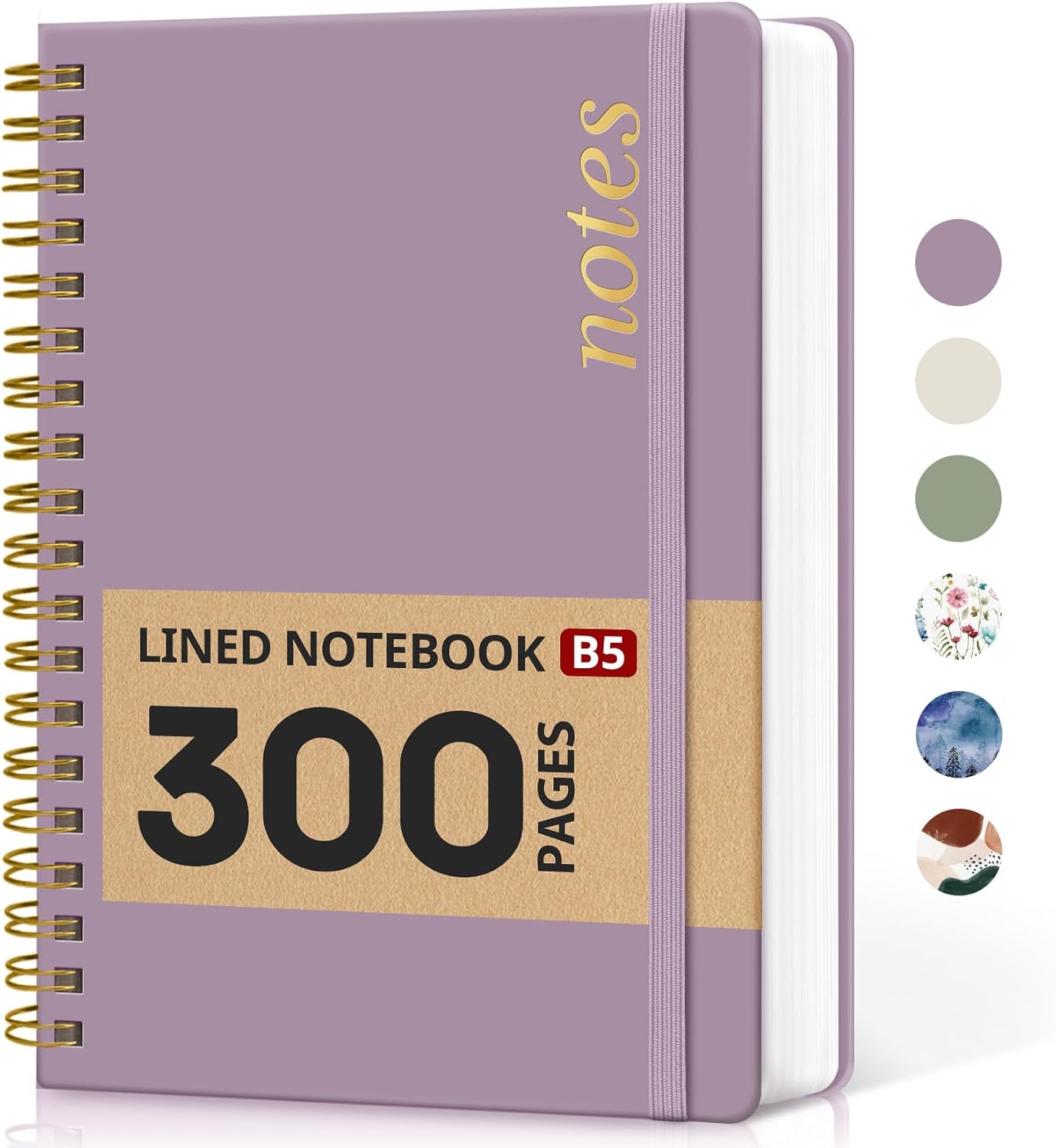 Skiennix Lined Spiral Notebook - 300 Pages Thick B5 (7.1"x10") | College Ruled Hardcover Journal in Purple for Work & School