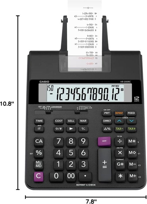 Casio HR-200RC - Dual-Color Printing Desktop Calculator with 150-Step Check | Perfect for Accounting & Retail