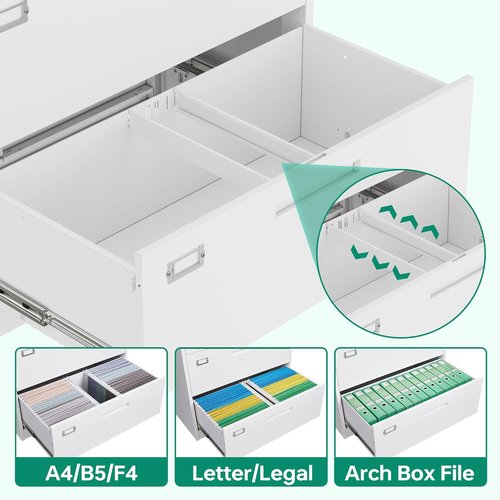 Letaya Lateral File Cabinet - 3 Drawer Metal Filing Storage for Home Office Organization | White