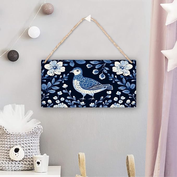 Art Deco styles Blue Bird Wooden Art, 12x6 Inch Stylish Wood Decors for Retro Design Lovers & Nature Fans, Infuse Your Home with Elegant Botanical Retro Vibes