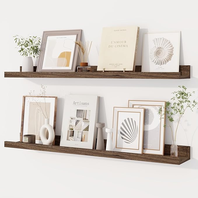 Dreamland Picture Ledge Shelf for Wall, Floating Shelves Set of 2, 32 Inch Long Floating Shelves with Lip for Living Room, Bedroom, Bathroom, Kitchen, Walnut
