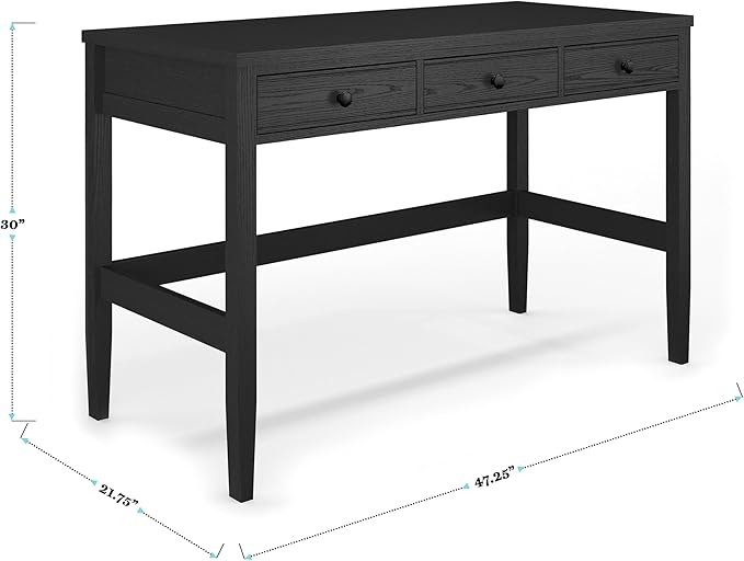 Martha Stewart Rhett Home Office Desk with 3 Drawers and Tapered Legs in Black with Oil Rubbed Bronze Hardware