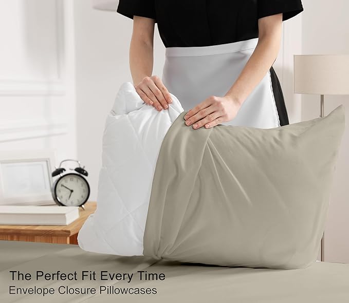 RUVANTI 100% Cotton King Size Sheets Set, 4 Pieces, Soft & Breathable Percale Weave Bedding, Deep Pocket 16", Hotel Standard, Crisp Cool Feel, Durable, Perfect Dyed Bed Sheet, Taupe