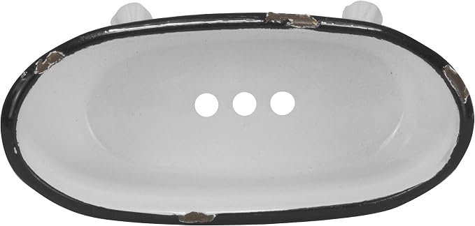 Foreside Home and Garden Black Rim White Enamel Bathtub Soap Dish - Foreside Home & Garden 5.5 x 2.75 x 2.75