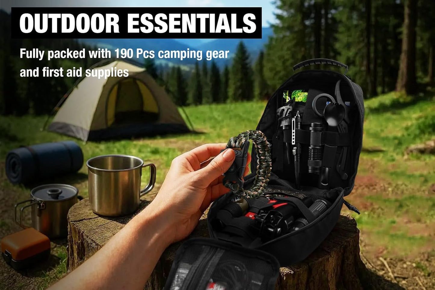 Survival First Aid Kit - 190 Pcs Tactical Medical Supplies | Military IFAK EMT Molle Pouch for Outdoor Adventures