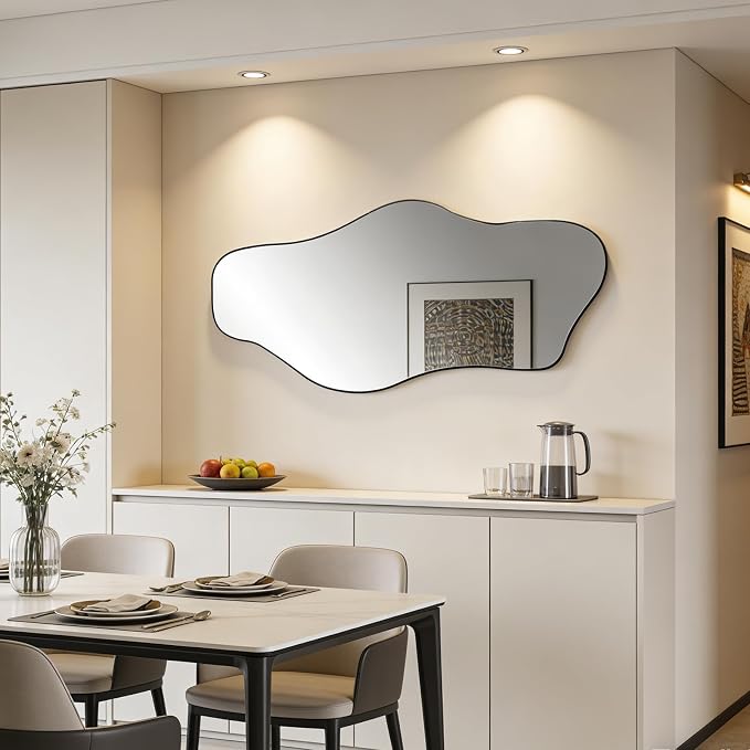 Large Irregular Mirror, 54.5"x24" Asymmetrical Tempered Glass Mirror, Modern Organic Shaped Wall Mirrors for Entryway Bedroom Living Room Bathroom, Horizontal or Vertical Hanging