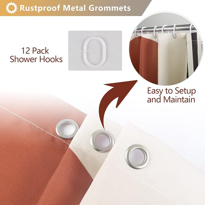 72x72 Inch Waterproof Shower Curtain in Burnt Orange Abstract Geometric Design, Modern Boho Style, Polyester Fabric,Machine Washable, Includes 12 Hooks, Bathroom Decor for Spa Look