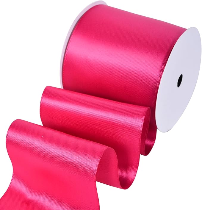 YAMA Hot Pink Double Faced Satin Ribbon, 3 Inch 10 Yards, Great for Crafts Bows Flower Bouquet Wedding Home Decor Gift Wrapping