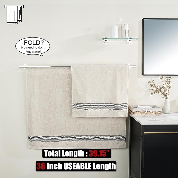 JQK Double Bath Towel Bar, 39 Inch 304 Stainless Steel Thicken 1mm Towel Rack for Bathroom, Bath Towel Holder Polished Chrome Wall Mount, Useable Length 36 Inch, TB100L36-CH