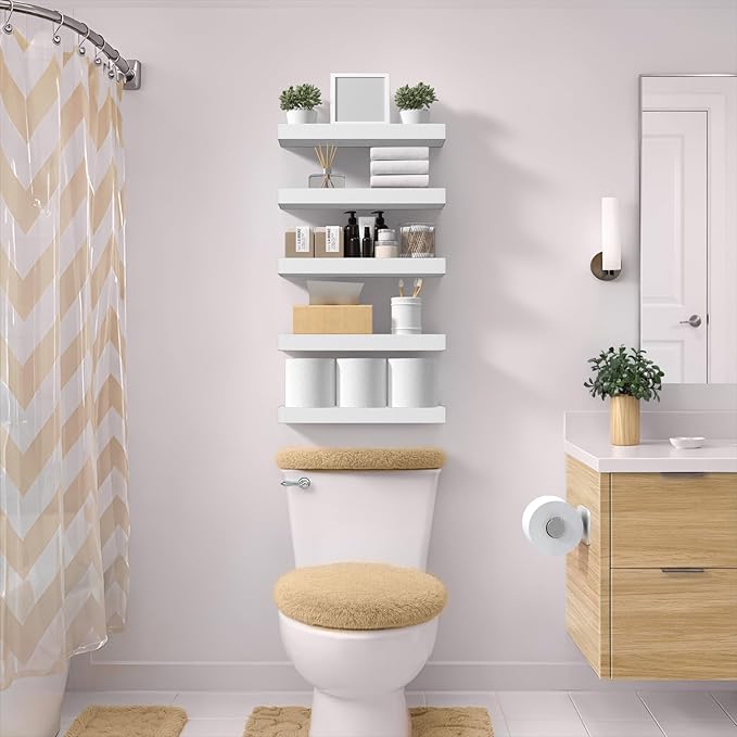 Sorbus Floating Shelves for Wall – 16 Inch Floating Shelf for Kitchen, Bedroom, Living Room, Bathroom, Home & Wall Decor - Mounted Bathroom Shelves with Invisible Brackets (White, 2 Pack)