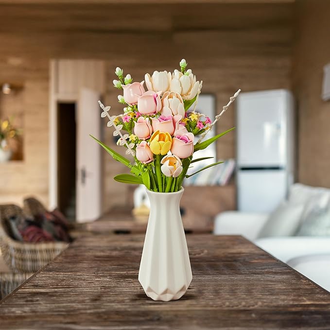 Tulip and Rose Flowers Bouquet Building Sets 18-Pack, Halloween Christmas Valentine's Back to School Gift for Women Girl Girlfriend, Artificial Flower Kits Plant Botanical Collection Home Decor