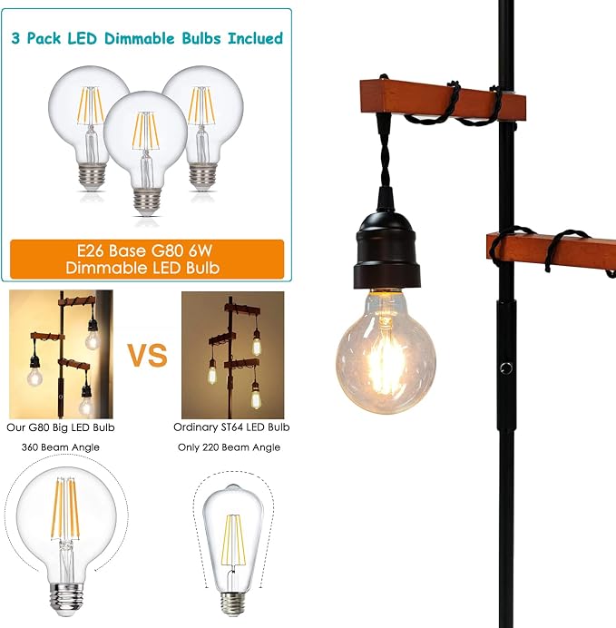 Dimmable Industrial Floor Lamp,Modern Farmhouse Tree Standing Lamps for Living Room Bedroom Office Rustic Home Decor