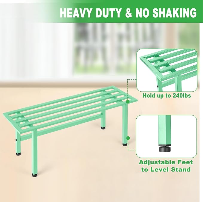 Dipion 2 Pack Metal Plant Stand Outdoor Plant Shelf Indoor,1 Tier Heavy Duty Plant Stands for Multiple Plants,26" L x 10.12" H x 8.75" W,Mint Green