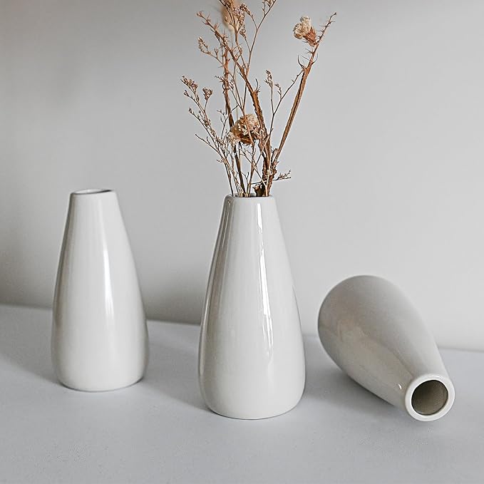 Modern White Ceramic Vase Set of 8 for Living Room Bedroom 5.1'' Minimalist Fresh Flower Vases for Home Decor Office Fireplace Centerpieces Nordic Style Gift for Fake Plant 8 Pack